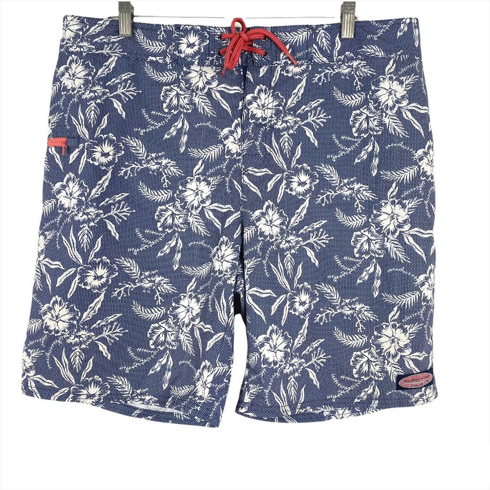 Vineyard Vines Board Swim Shorts Floral Blue White Polyester Men's Size 36